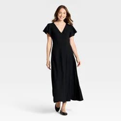 Women's Flutter Short Sleeve Maxi Pullover A-Line Dress - Universal Thread™ Black XL