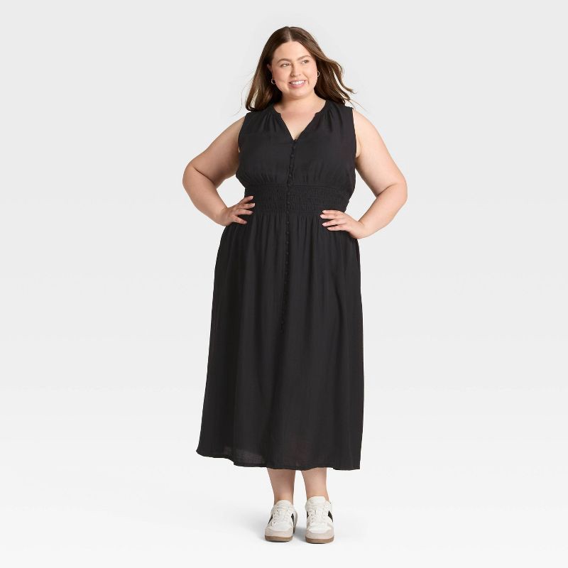 slide 1 of 3, Women's Button-Front Maxi A-Line Dress - Universal Thread™ Black XXL, 1 ct