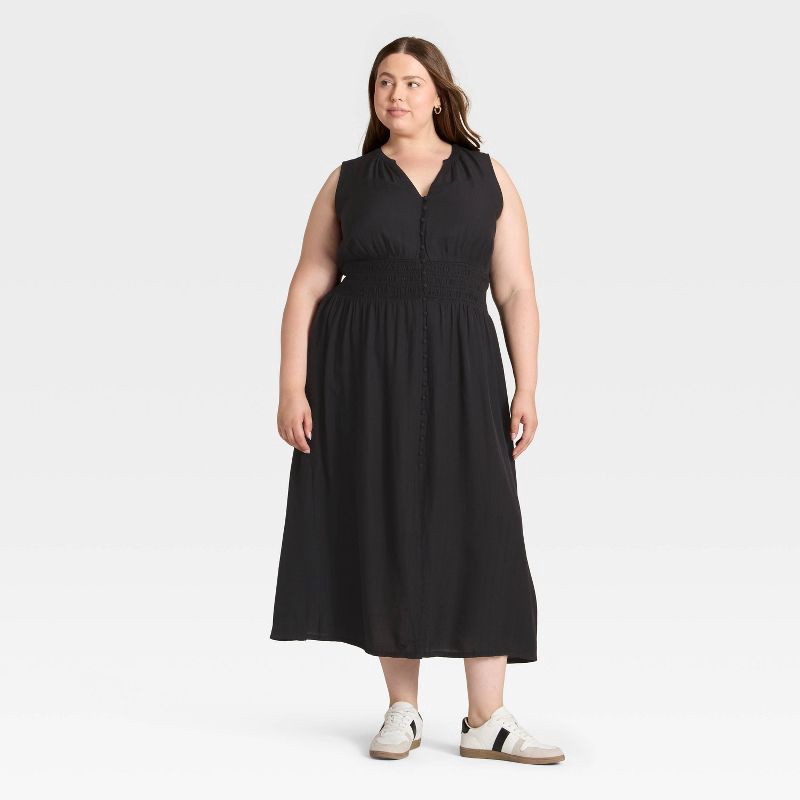 slide 3 of 3, Women's Button-Front Maxi A-Line Dress - Universal Thread™ Black XXL, 1 ct