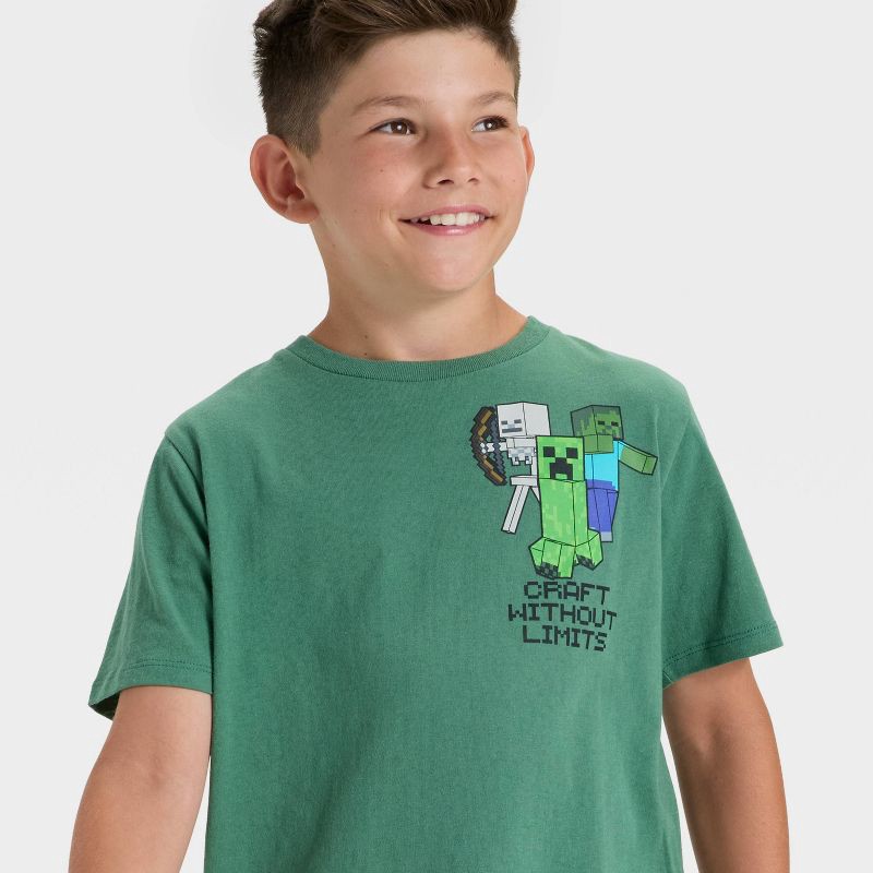 slide 3 of 4, Boys' Minecraft Creeper Short Sleeve Graphic T-Shirt - Green S, 1 ct