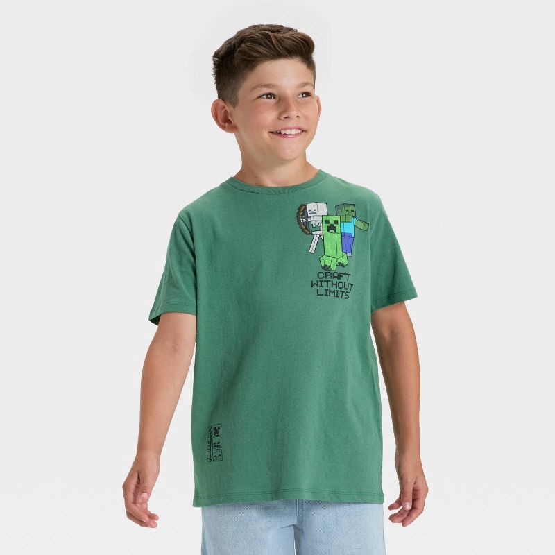 slide 2 of 4, Boys' Minecraft Creeper Short Sleeve Graphic T-Shirt - Green S, 1 ct