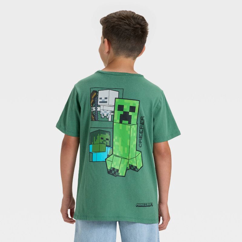 slide 1 of 4, Boys' Minecraft Creeper Short Sleeve Graphic T-Shirt - Green S, 1 ct