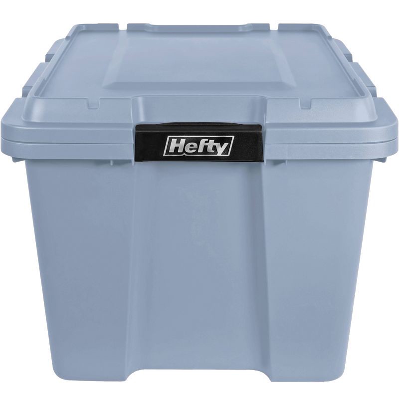slide 2 of 7, Hefty 18gal Max Pro Tote Blue Finch Base Lid with Black Latch and Brushed Silver Foil, 18 gal