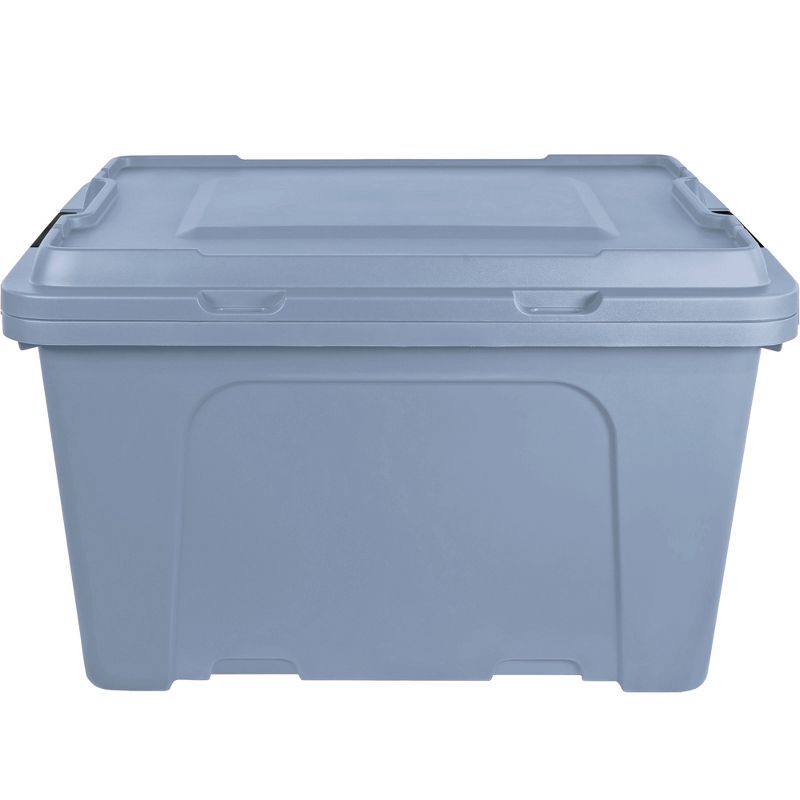 slide 3 of 7, Hefty 18gal Max Pro Tote Blue Finch Base Lid with Black Latch and Brushed Silver Foil, 18 gal