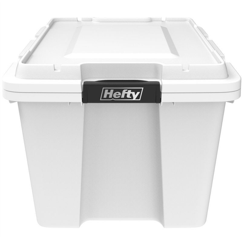 slide 2 of 7, Hefty 18gal Max Pro Tote White Base Lid with Black Latch and Brushed Silver Foil, 18 gal