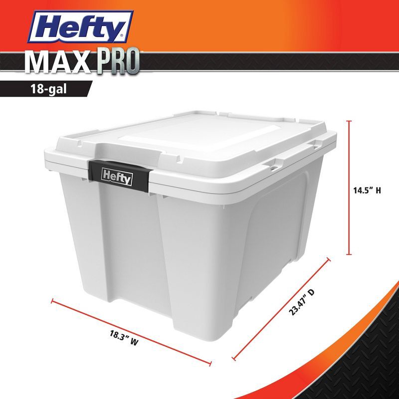 slide 6 of 7, Hefty 18gal Max Pro Tote White Base Lid with Black Latch and Brushed Silver Foil, 18 gal
