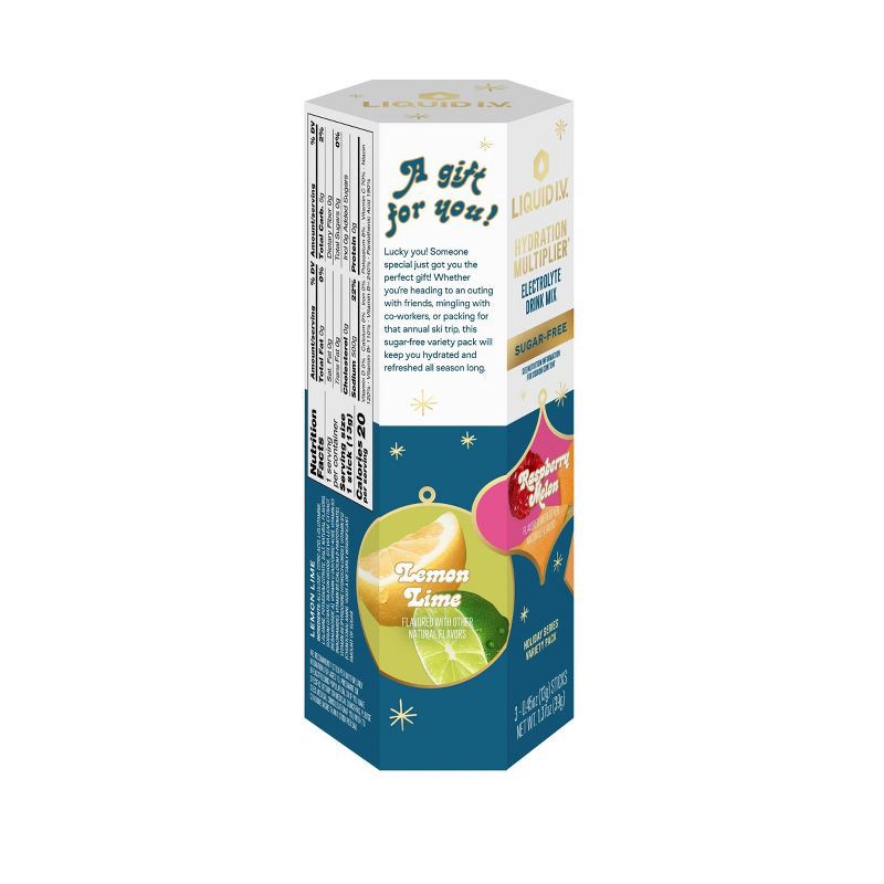 slide 10 of 10, Liquid I.V. Holiday Sugar Free Hydration Multiplier Lemon, Raspberry, Melon, Peach Powder Electrolyte Supplement Variety Pack - 3ct/1.37oz, 3 ct, 1.37 oz