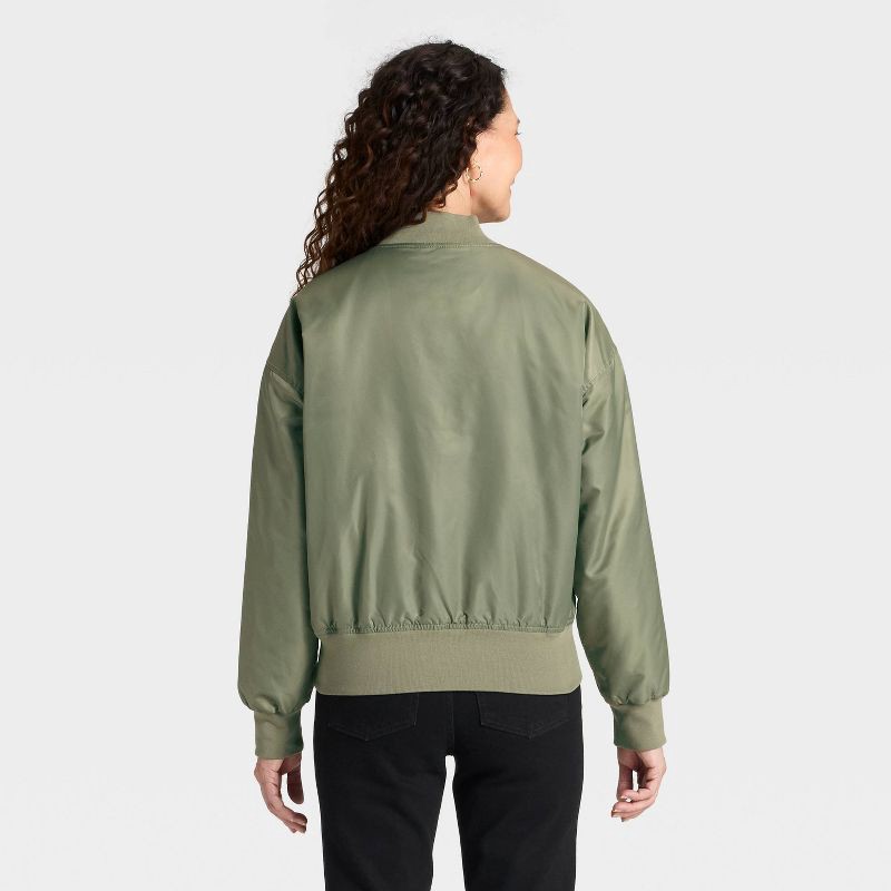 slide 3 of 3, Women's Satin Bomber Jacket - Universal Thread™ Olive Green S, 1 ct