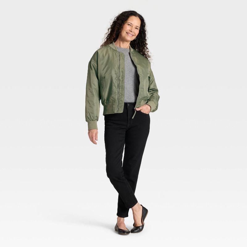 slide 2 of 3, Women's Satin Bomber Jacket - Universal Thread™ Olive Green S, 1 ct