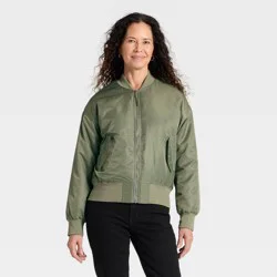 Women's Satin Bomber Jacket - Universal Thread™ Olive Green L