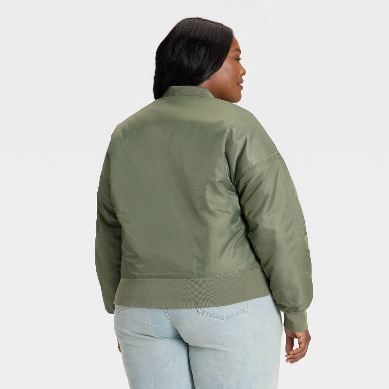 slide 3 of 3, Women's Satin Bomber Jacket - Universal Thread™ Olive Green XXL, 1 ct