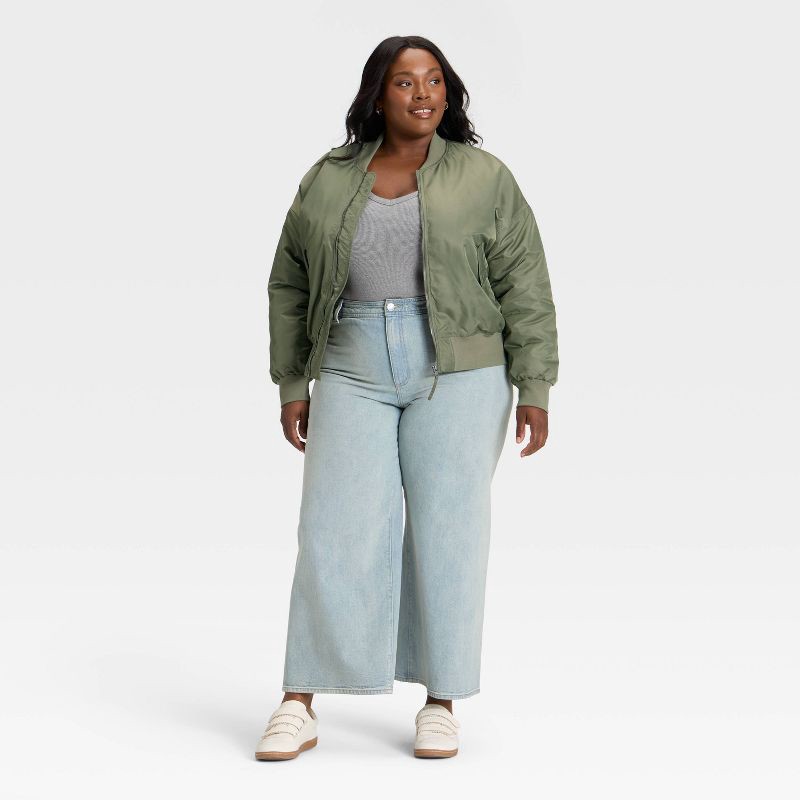 slide 2 of 3, Women's Satin Bomber Jacket - Universal Thread™ Olive Green XXL, 1 ct