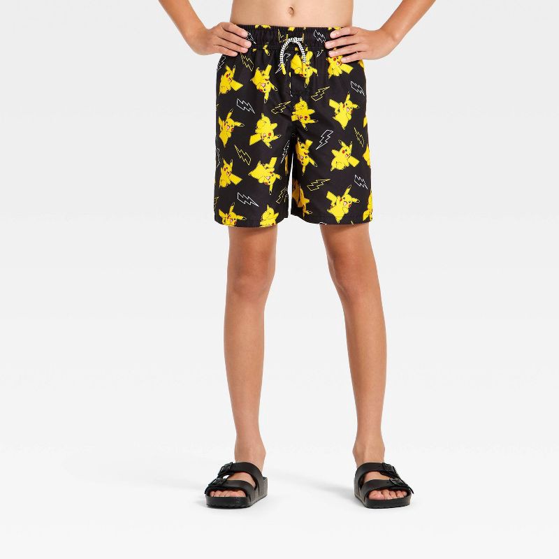 slide 1 of 3, Boys' Pokemon Swim Shorts - Black S, 1 ct