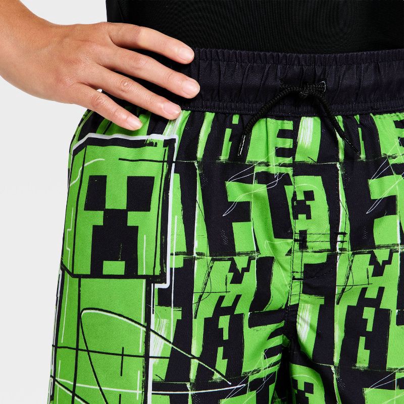 slide 3 of 3, Boys' Minecraft Swim Shorts - Green M, 1 ct