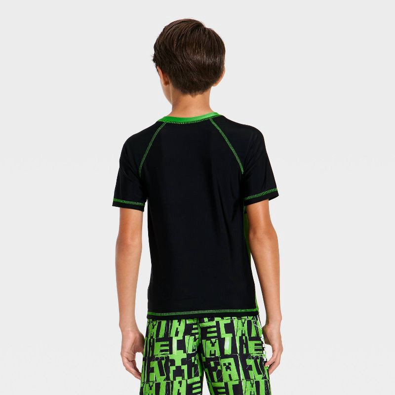 slide 2 of 3, Boys' Minecraft Rash Guard Top - Green S, 1 ct