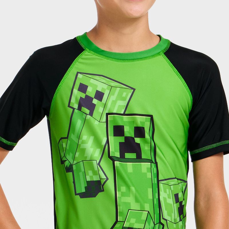 slide 3 of 3, Boys' Minecraft Rash Guard Top - Green S, 1 ct