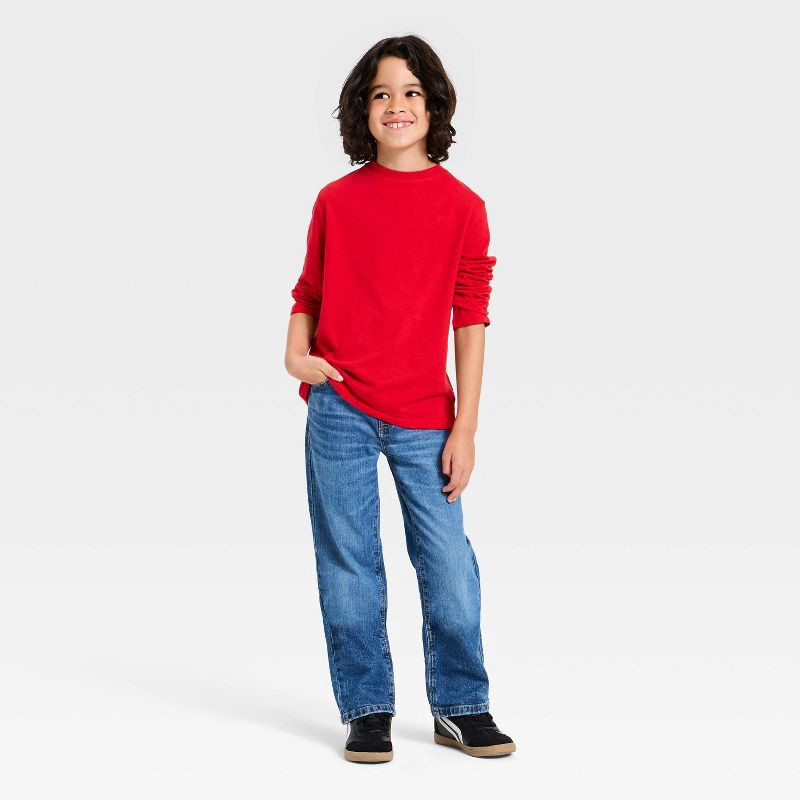slide 3 of 3, Boys' Long Sleeve Solid T-Shirt - Cat & Jack™ Red L, 1 ct