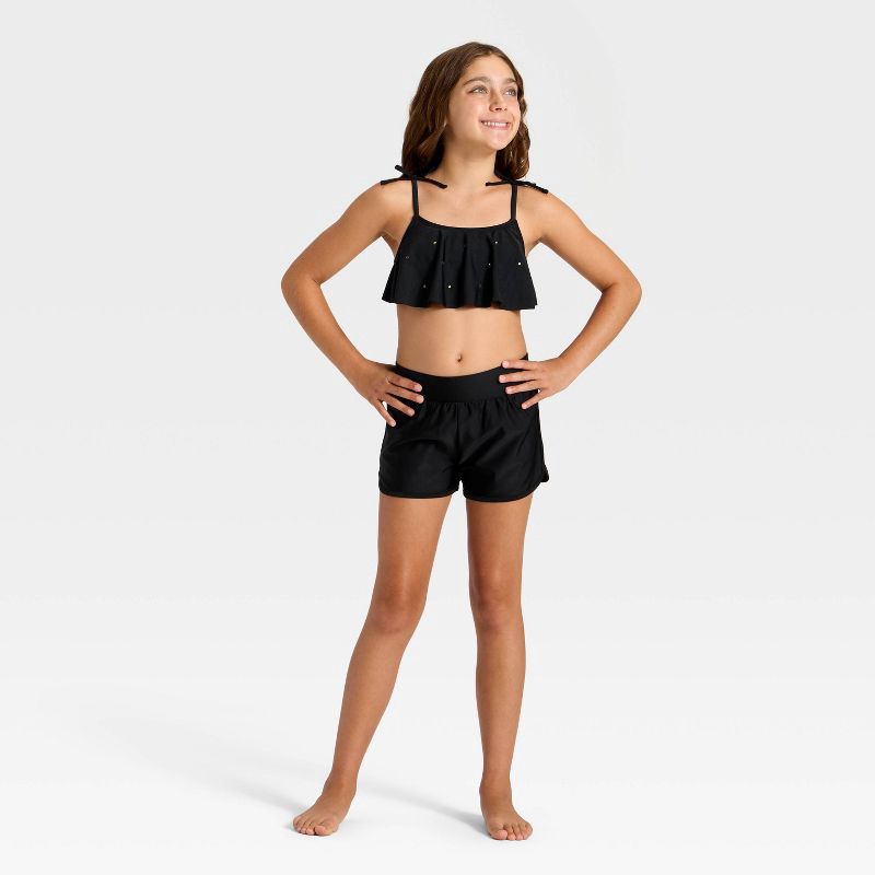 slide 3 of 3, Girls' Swimsuit Shorts Cover-Up - Cat & Jack™ Black L, 1 ct