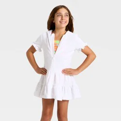 Girls' Ruffle Terry Zip-Up Swimsuit Cover-Up - Cat & Jack™ White M