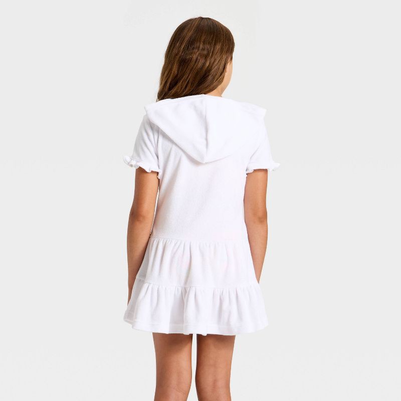 slide 2 of 3, Girls' Ruffle Terry Zip-Up Swimsuit Cover-Up - Cat & Jack™ White L, 1 ct