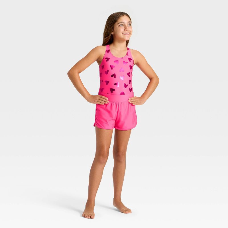 slide 3 of 3, Girls' Swim Shorts Cover-Up - Cat & Jack™ Pink XS, 1 ct