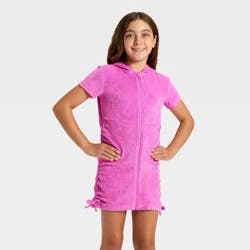 Girls' Side Cinched Terry Zip-Up Swimsuit Cover-Up - Cat & Jack™ Purple XS