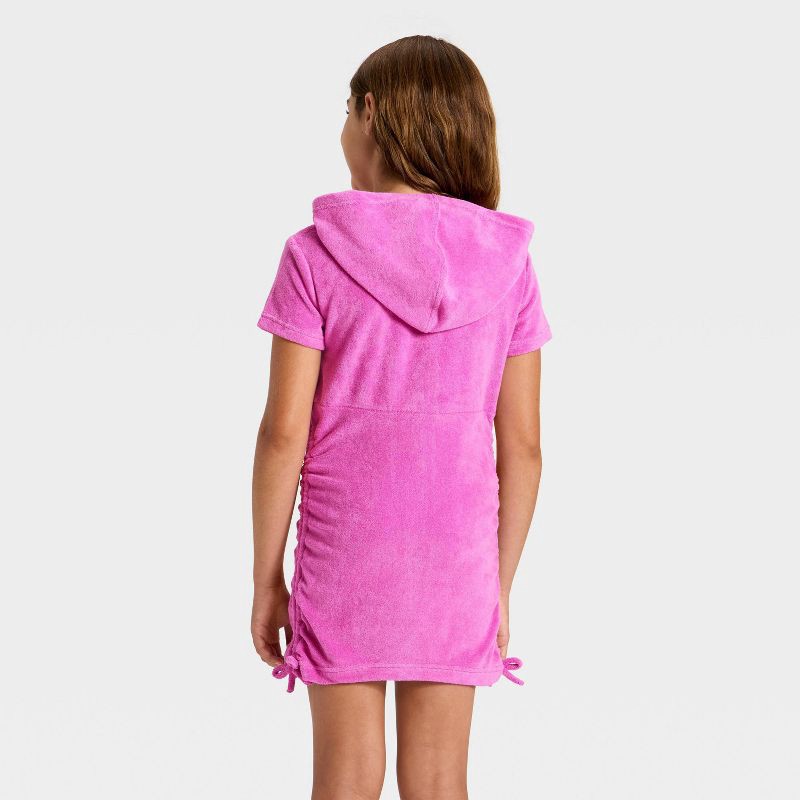 slide 2 of 3, Girls' Side Cinched Terry Zip-Up Swimsuit Cover-Up - Cat & Jack™ Purple L, 1 ct