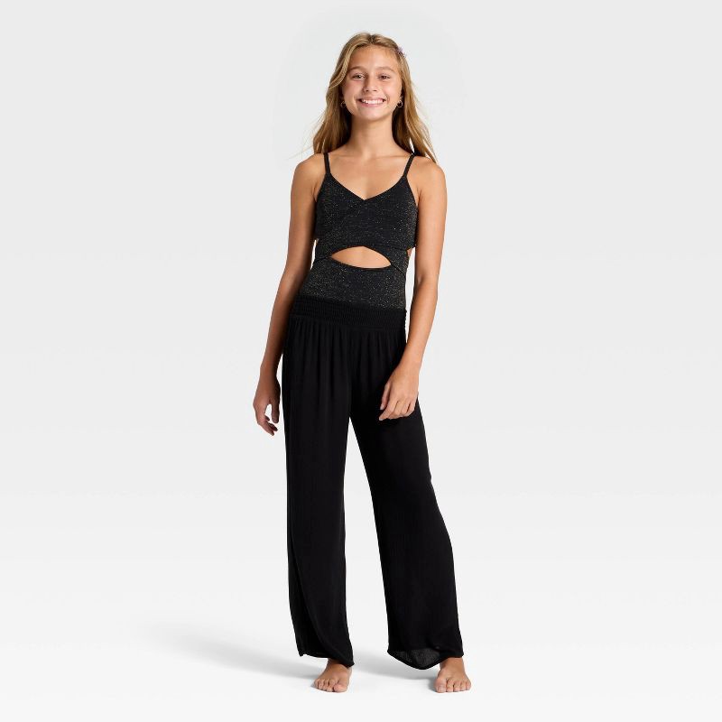 slide 3 of 3, Girls' Solid Gauze Pants Swimsuit Cover-Up - art class™ Black XL, 1 ct