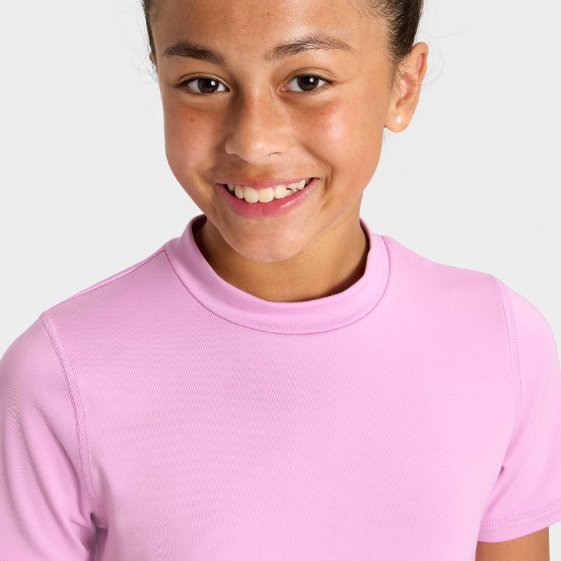 slide 3 of 3, Girls' Short Sleeve Rash Guard Swimsuit Top - Cat & Jack™ Purple XS, 1 ct