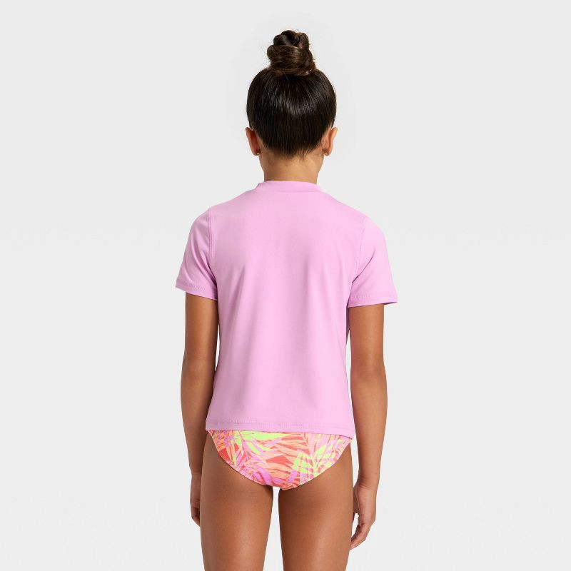 slide 2 of 3, Girls' Short Sleeve Rash Guard Swimsuit Top - Cat & Jack™ Purple S, 1 ct