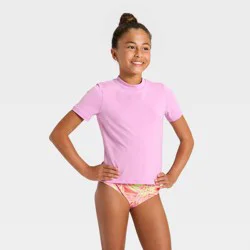 Girls' Short Sleeve Rash Guard Swimsuit Top - Cat & Jack™ Purple XL
