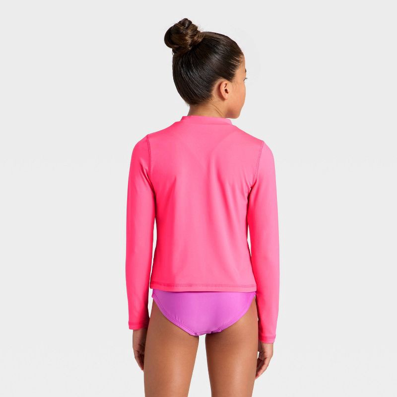 slide 2 of 3, Girls' Long Sleeve Rash Guard Swimsuit Top - Cat & Jack™ Pink S, 1 ct