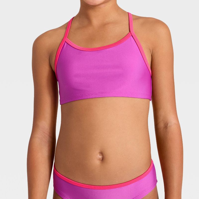 slide 3 of 3, Girls' Colorblock Two Piece Swimwear Set - Cat & Jack™ Purple XS, 1 ct