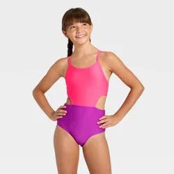 Girls' Sleeveless Colorblock One Piece Swimsuit - Cat & Jack™ Pink/Purple M
