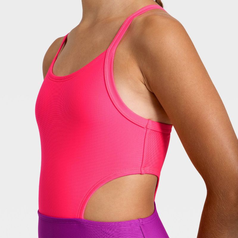 slide 3 of 3, Girls' Sleeveless Colorblock One Piece Swimsuit - Cat & Jack™ Pink/Purple L, 1 ct