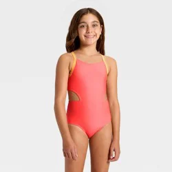 Girls' Sleeveless Colorblock One Piece Swimsuit - Cat & Jack™ Coral Pink S