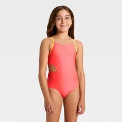 Girls' Sleeveless Colorblock One Piece Swimsuit - Cat & Jack™ Coral Pink L