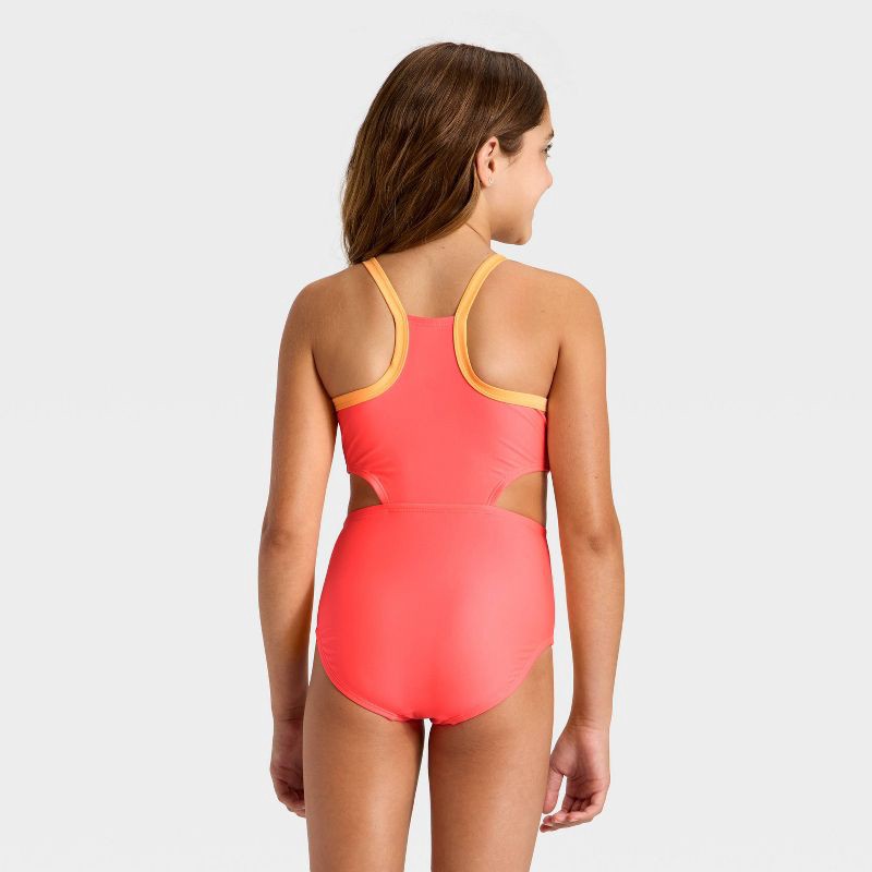 slide 2 of 3, Girls' Sleeveless Colorblock One Piece Swimsuit - Cat & Jack™ Coral Pink XL, 1 ct