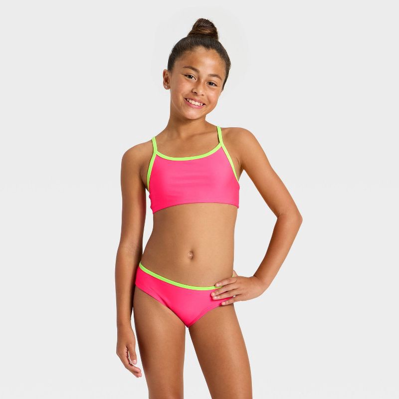 slide 1 of 3, Girls' Sleeveless Colorblock Two Piece Swimwear Set - Cat & Jack™ Pink M, 1 ct