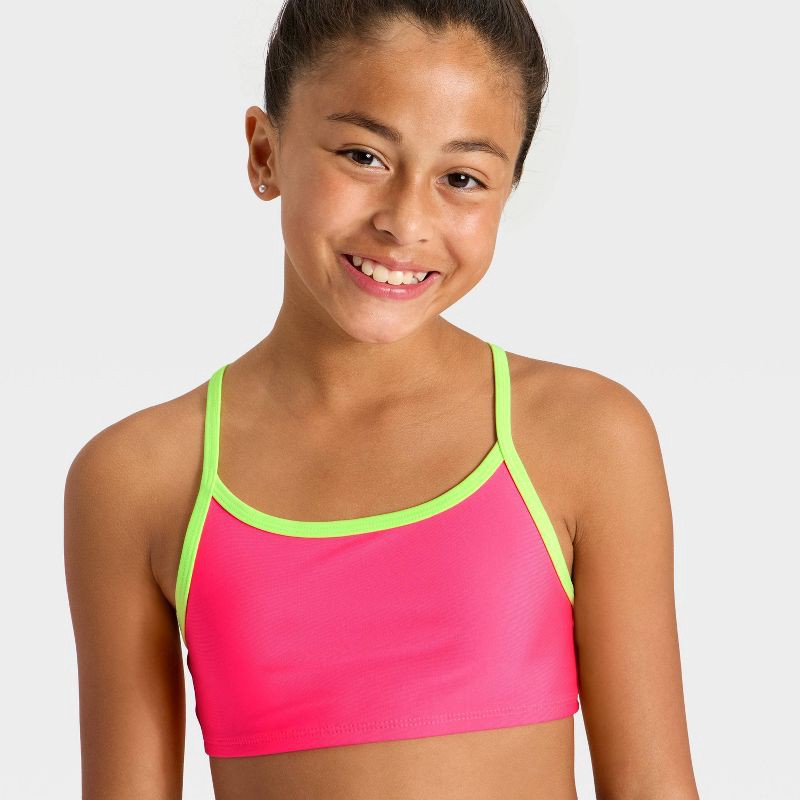 slide 3 of 3, Girls' Sleeveless Colorblock Two Piece Swimwear Set - Cat & Jack™ Pink XL, 1 ct