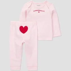 Carter's Just one you® Baby Girls' 2pc Long Sleeve Valentines Day Sweetheart T-Shirt and Pull-On Pants Set - Pink/White 9M