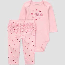 Carter's Just one you® Baby Girls' 2pc Valentines Day Little Love Bodysuit and Pull-On Pants Set - Pink 3M