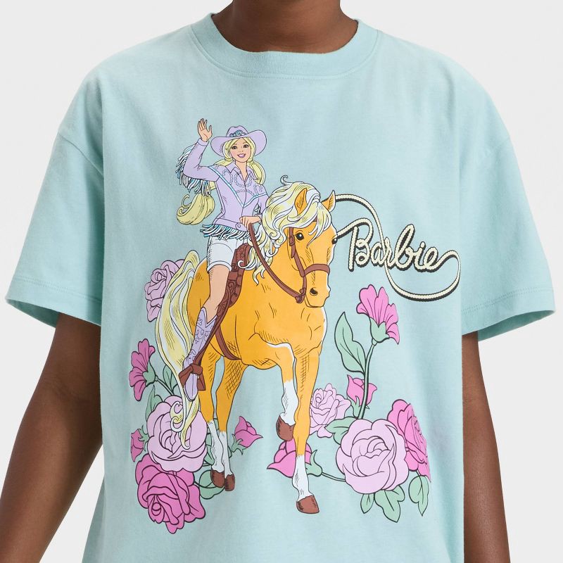 slide 2 of 4, Girls' Barbie Rodeo Boxy Short Sleeve Graphic T-Shirt - Sage Green XL, 1 ct