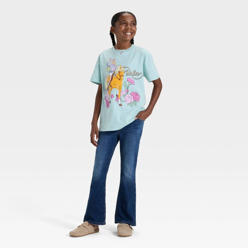 slide 4 of 4, Girls' Barbie Rodeo Boxy Short Sleeve Graphic T-Shirt - Sage Green XL, 1 ct