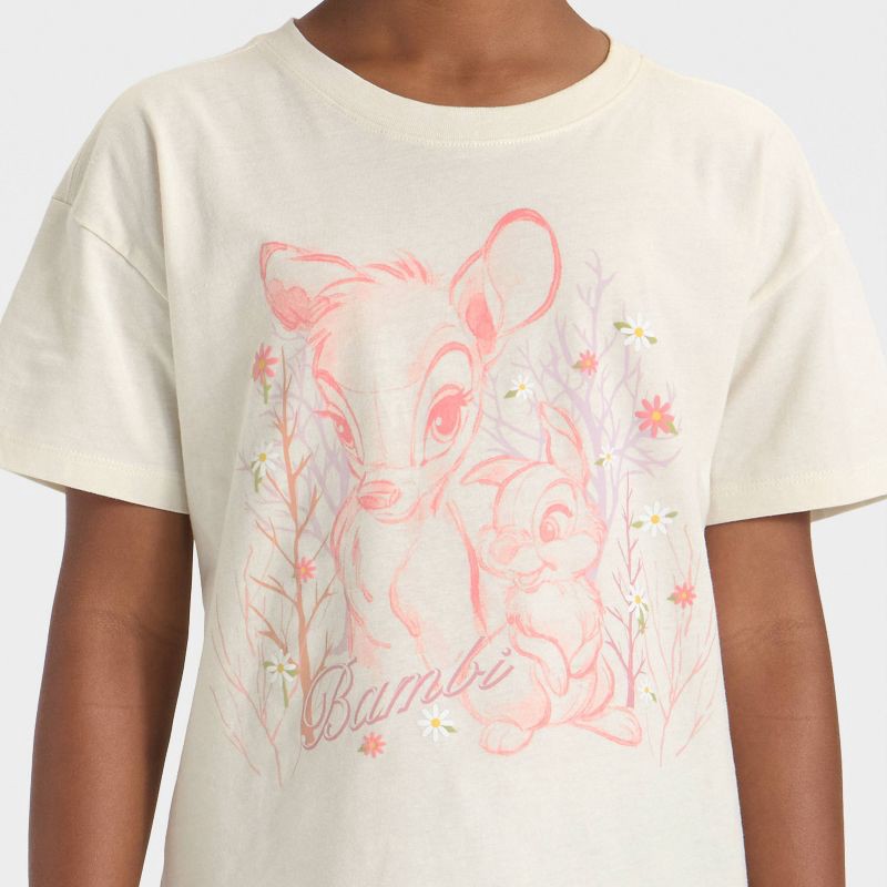 slide 2 of 4, Girls' Bambi Boxy Short Sleeve Graphic T-Shirt - Cream M, 1 ct