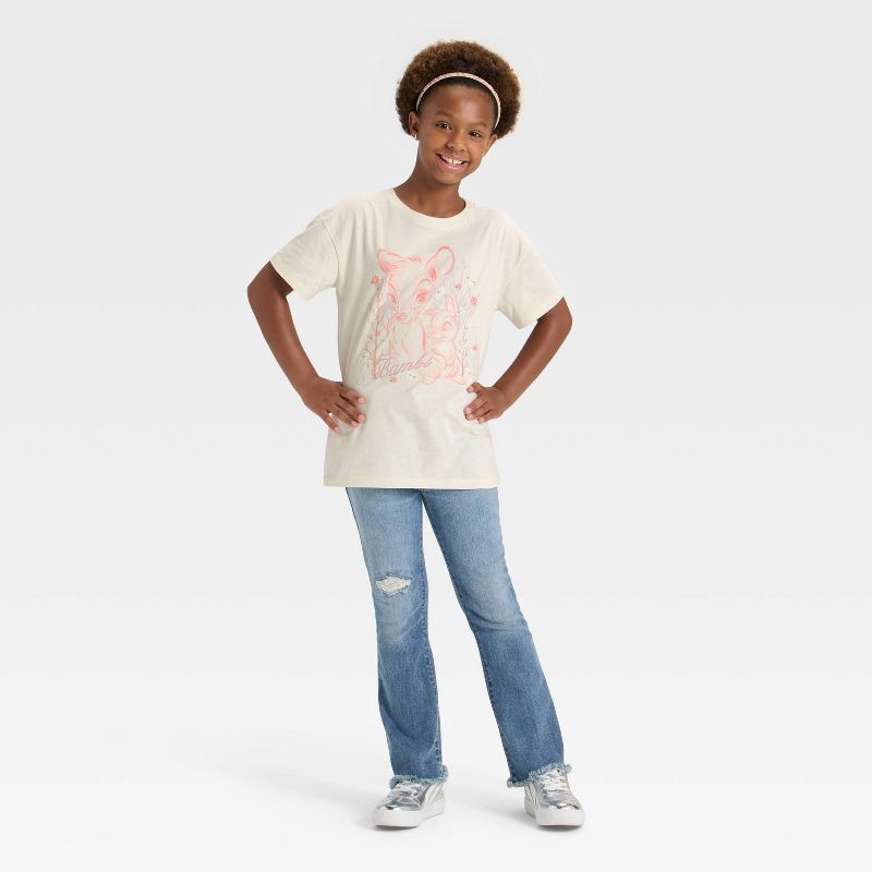 slide 4 of 4, Girls' Bambi Boxy Short Sleeve Graphic T-Shirt - Cream M, 1 ct