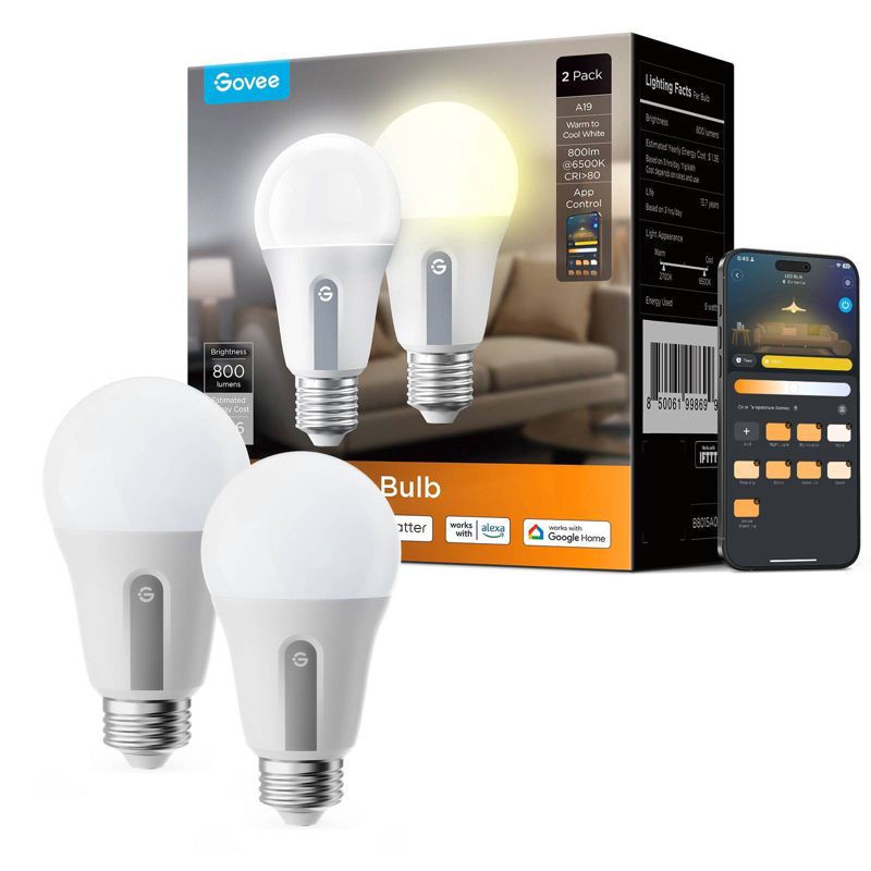 slide 2 of 11, Govee A19 800 lmn White Bulbs 2pk, 2 ct
