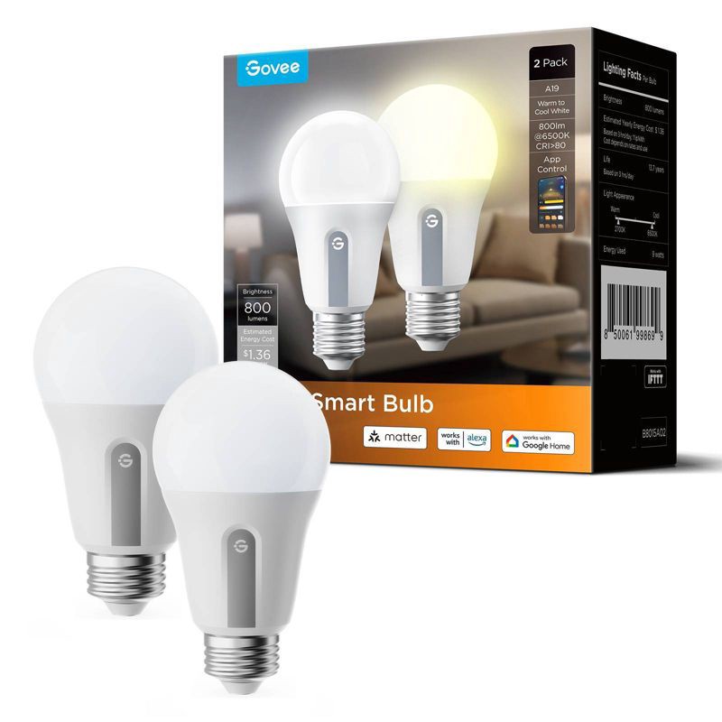 slide 3 of 11, Govee A19 800 lmn White Bulbs 2pk, 2 ct