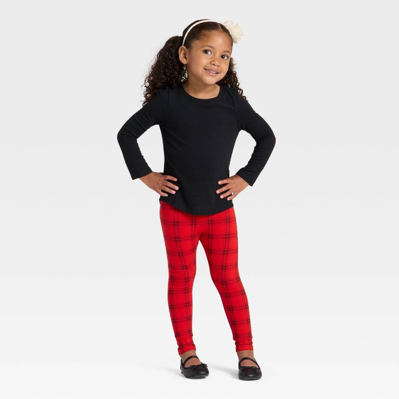 slide 3 of 3, Toddler Girls' Plaid Printed Leggings - Cat & Jack™ Medium Red 5T, 1 ct