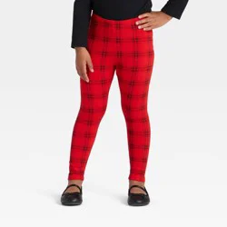 Toddler Girls' Plaid Printed Leggings - Cat & Jack™ Medium Red 5T